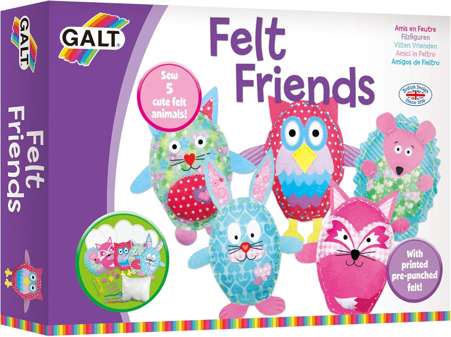 Galt Toys, Amigos de Feltro, Kit de Costura, Kits de Artesanato Infantil, A partir de 6 Anos, Galt Toys, Feltragem Divertida, Artesanato em Feltro para Crianças, A partir de 5 Anos, Galt Toys, Costure uma Imagem, Kits de Artesanato Infantil