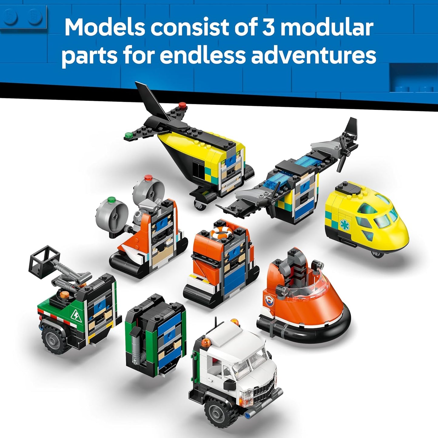 LEGO City 3 em 1: Avião, Caminhão de Serviço e Aerobarco - Kit de Veículos para Montar e Combinar com 3 Minifiguras - Ideia de Presente de Aniversário STEM para Meninos a partir de 7 Anos - 60505