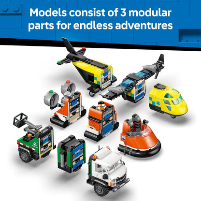 LEGO City 3 em 1: Avião, Caminhão de Serviço e Aerobarco - Kit de Veículos para Montar e Combinar com 3 Minifiguras - Ideia de Presente de Aniversário STEM para Meninos a partir de 7 Anos - 60505