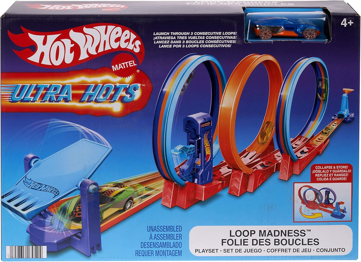 Hot Wheels Pista Ultra Hots com Triplo Loop, 3 Loops e 1 Carrinho em Escala 1:64 Incluso. Conecta-se a outros conjuntos Hot Wheels e é dobrável para facilitar o armazenamento. Brinquedo Infantil, 4+ Anos, HPX93