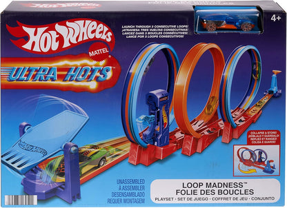Hot Wheels Pista Ultra Hots com Triplo Loop, 3 Loops e 1 Carrinho em Escala 1:64 Incluso. Conecta-se a outros conjuntos Hot Wheels e é dobrável para facilitar o armazenamento. Brinquedo Infantil, 4+ Anos, HPX93