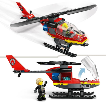 LEGO Urban Helicóptero de Rescate de Bomberos, juguete para niños y niñas a partir de 5 años, juego de construcción de vehículos con minifigura de piloto de bombero, regalo de juego imaginativo para niños 60411