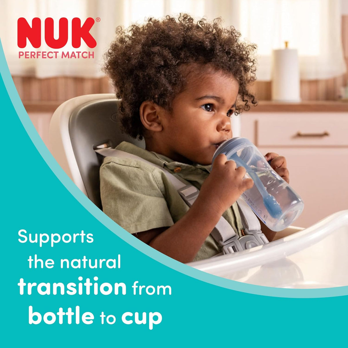 NUK Copo de Treinamento com Canudo Perfect Match | 8+ meses | 260 ml | Copo com canudo antivazamento | Alças antiderrapantes | Pinguim | 1 unidade