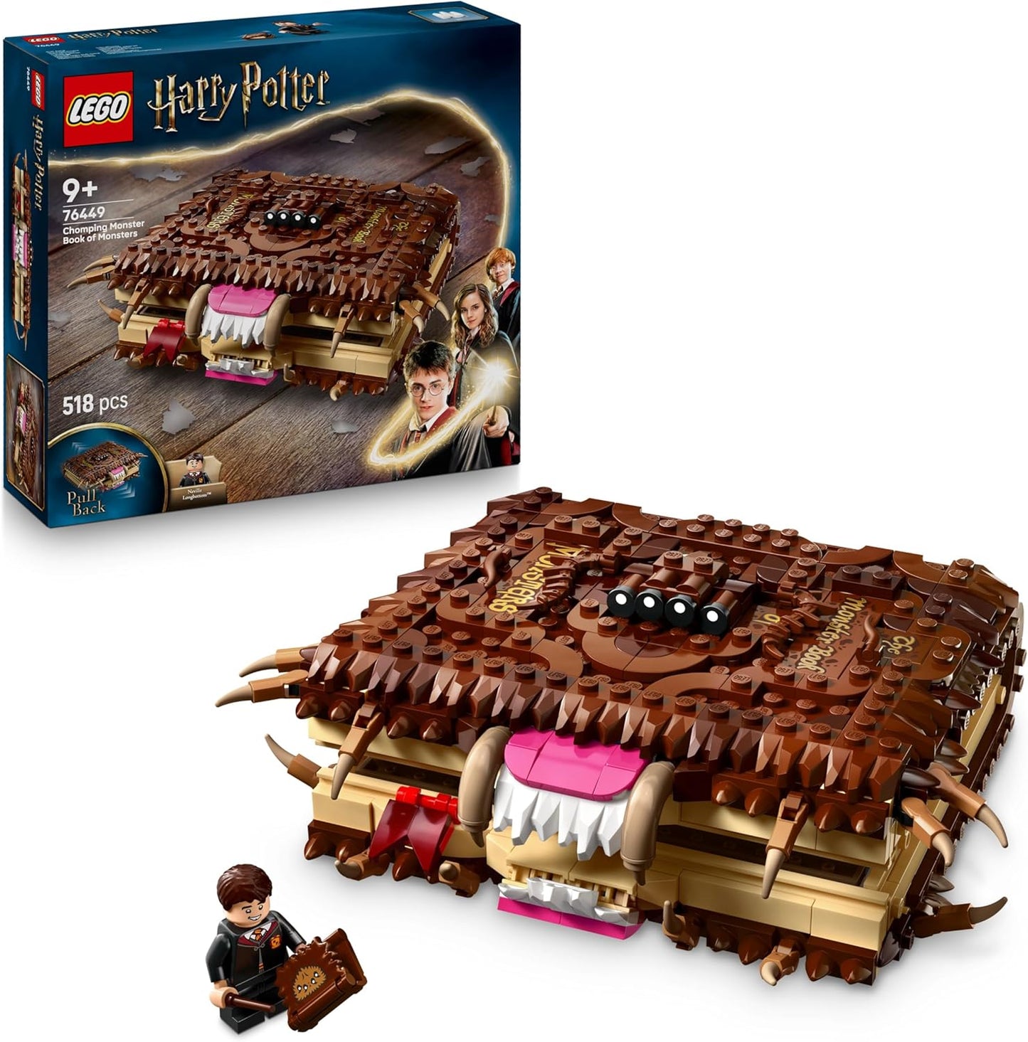 LEGO Harry Potter Monstro Mastigador Livro dos Monstros – Brinquedo Interativo com Motor Retrátil e Boca Mastigadora – inclui Minifigura Neville Longbottom – Presente para Meninos, Meninas e Fãs a partir de 9 anos – 76449