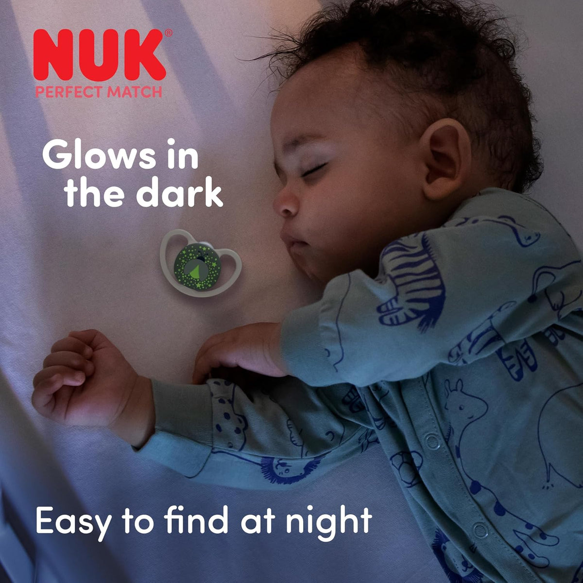 NUK Chupetas Perfect Match Air Night | 0-6 Meses | Brilham no Escuro, Permitem a Circulação de Ar e Previnem Irritações na Pele Causadas pela Saliva | 95% de Aceitação pelos Bebês** | Leão | Pacote com 2