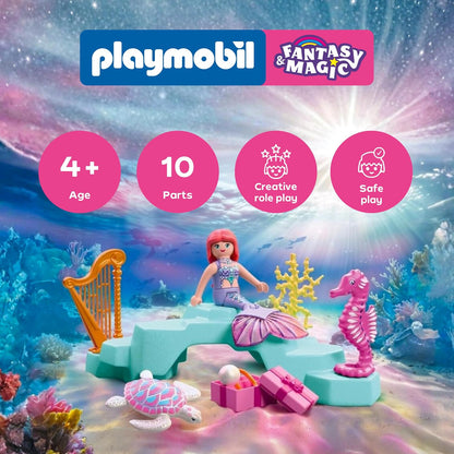 Playmobil | Fantasia e Magia | Sereia com Presente | Conjunto de Casamento Subaquático com Harpa, Anel e Criaturas Marinhas | Para Crianças a partir de 4 Anos | 72107