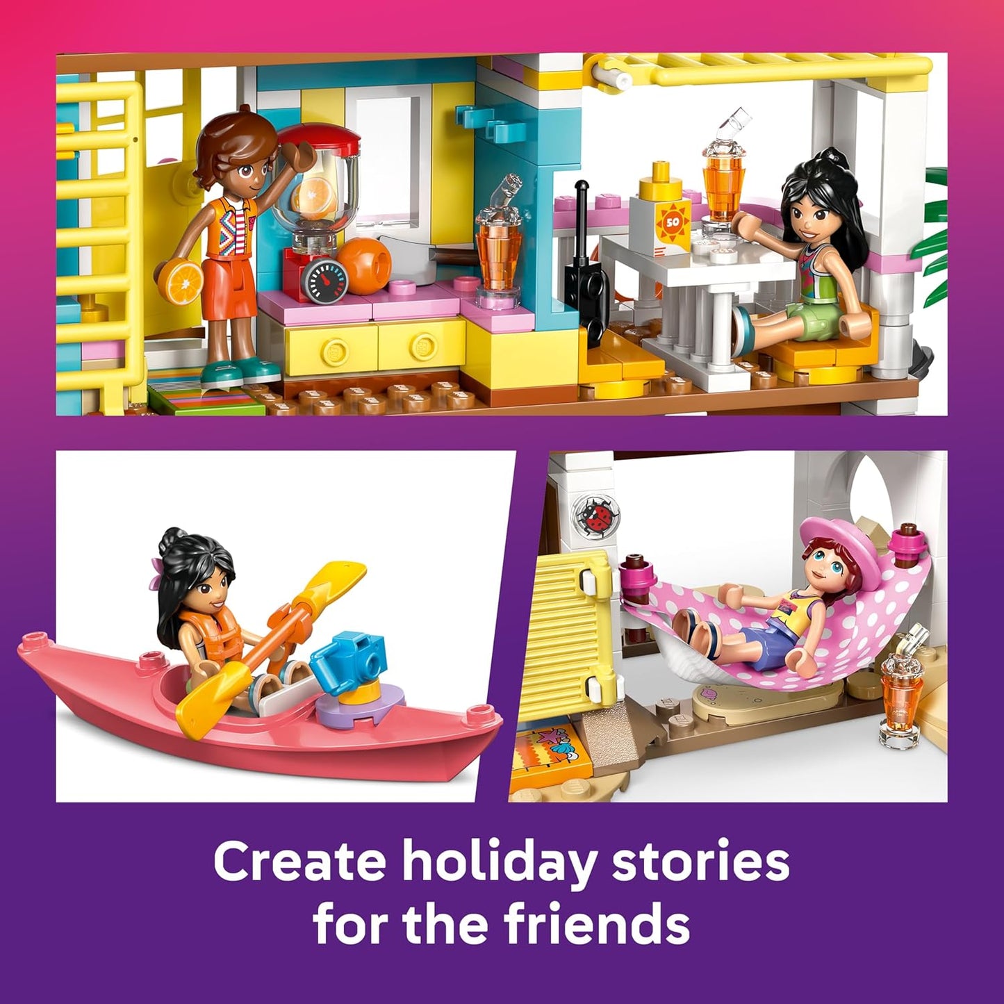 LEGO Friends Casa de Praia com Focas - Conjunto de Brinquedo em Miniatura com 3 Mini Bonecas, 2 Figuras de Animais Marinhos e Acessórios, incluindo Prancha de Surf e Caiaque - Presente de Aniversário para Meninas a partir de 7 Anos - 42699