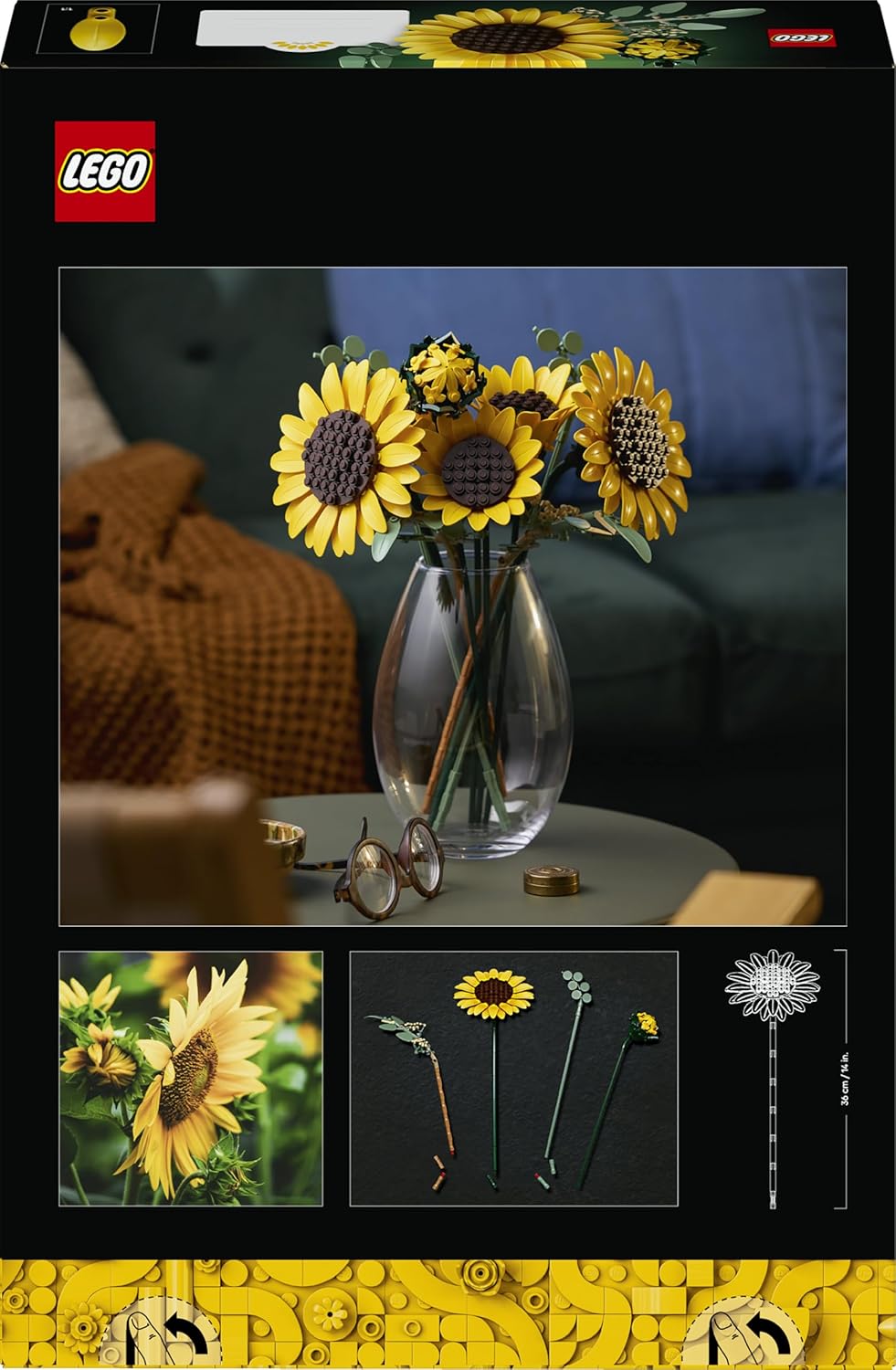 LEGO Buquê de Girassóis Botanicals - Conjunto de Flores Artificiais para Adultos - Girassóis e Galhos de Eucalipto Artificiais para Decoração de Sala de Estar ou Quarto - Ideia de Presente DIY para Mulheres - 11502