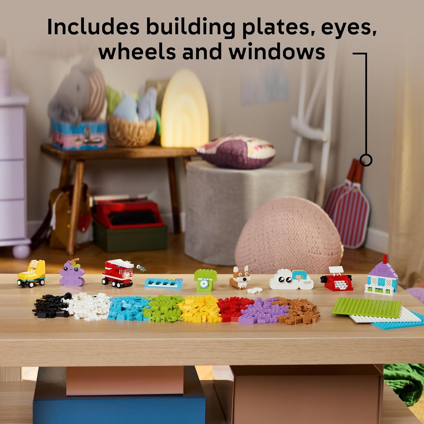 LEGO Classic Caixa Criativa de Construção e Brincadeira - Conjunto de Peças Coloridas - Construa uma Casa, um Caminhão de Bombeiros, um Teclado de Piano, Nuvens e um Arco-Íris - Kit de Artes e Ofícios para Meninos e Meninas a partir de 5 Anos - 11044