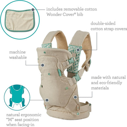 Infantino Canguru Flip 4 em 1 Nature & Nurture - Ergonômico, Conversível, Respirável, Pode ser usado virado para dentro ou para fora, na frente ou nas costas, para bebês de recém-nascidos a crianças de 3,6 a 14,5 kg, Cor Bege