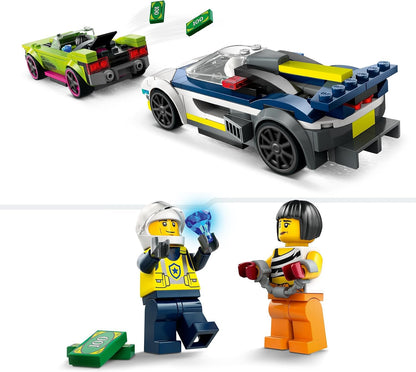 LEGO City Police Car and Muscle Car Chase, brinquedos de veículos de corrida para meninos e meninas de 6 anos ou mais, presente divertido para crianças que amam brincar de fingir, inclui minifiguras de oficial e bandido 60415