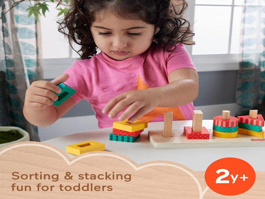 Fisher-Price Apilador de Madera con Forma para niños, 13 Piezas de Madera para Juegos de motricidad Fina, niños en Edad Preescolar de 2 años en adelante,