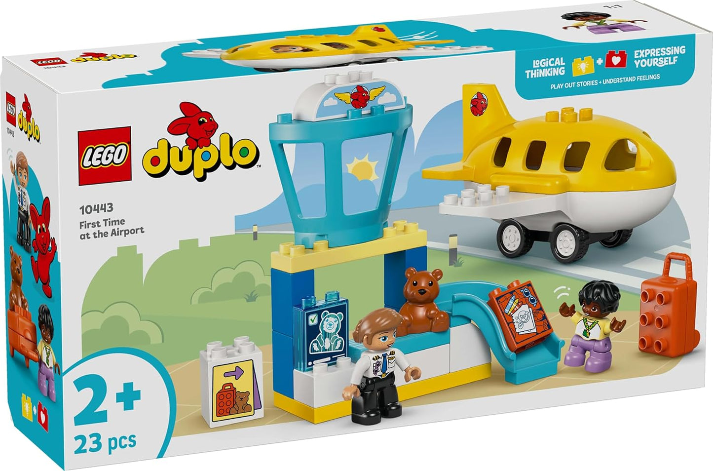 LEGO DUPLO Primeira Vez no Aeroporto - Brinquedo Educativo de Habilidades Motoras para Crianças, incluindo um Avião, 2 Bonecos e um Ursinho de Pelúcia - Presente de Aniversário para Meninos e Meninas a partir de 2 Anos - 10443