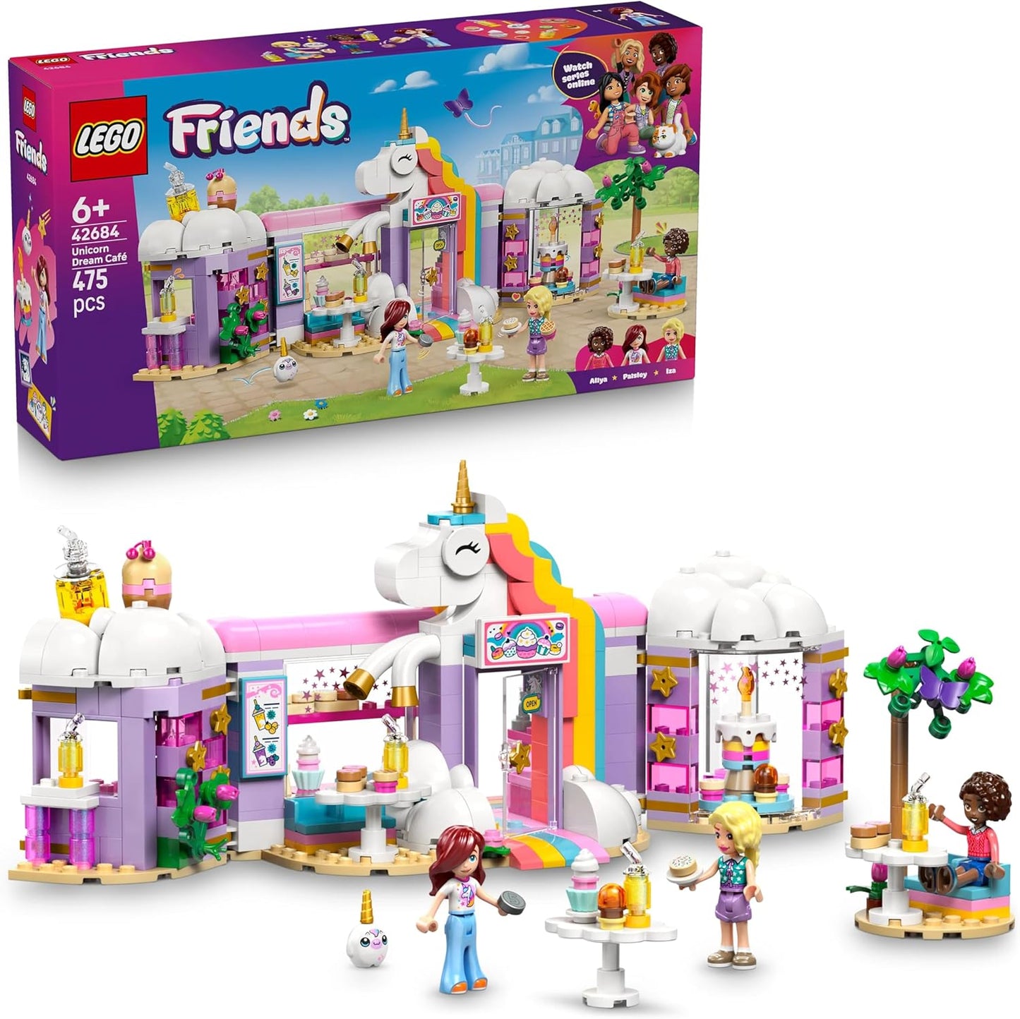 LEGO Friends Unicorn Dream Café - Confeitaria de Brinquedo com 3 Mini Bonecas, Caixa Registradora e Acessórios de Comida de Brinquedo, incluindo Cupcakes - Presente de Aniversário para Meninas a partir de 6 Anos - 42684