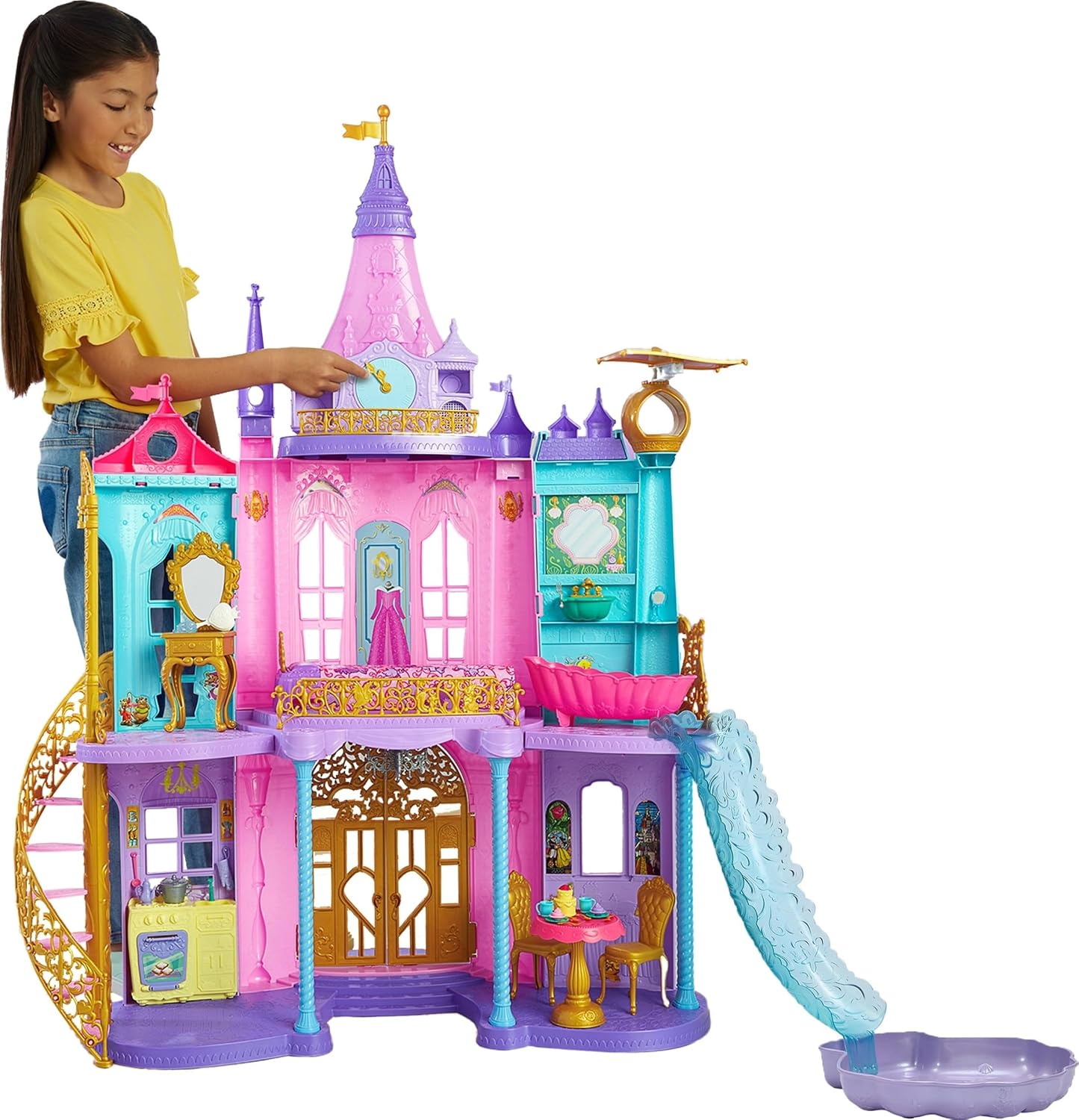 Mattel Castelo Supremo das Princesas Disney da , 1,20 m de altura com luzes e sons | Inclui 3 andares, 10 áreas de brincar, mais de 25 móveis e acessórios e "fogos de artifício" luminosos; inspirado nos filmes da Disney, HLW29
