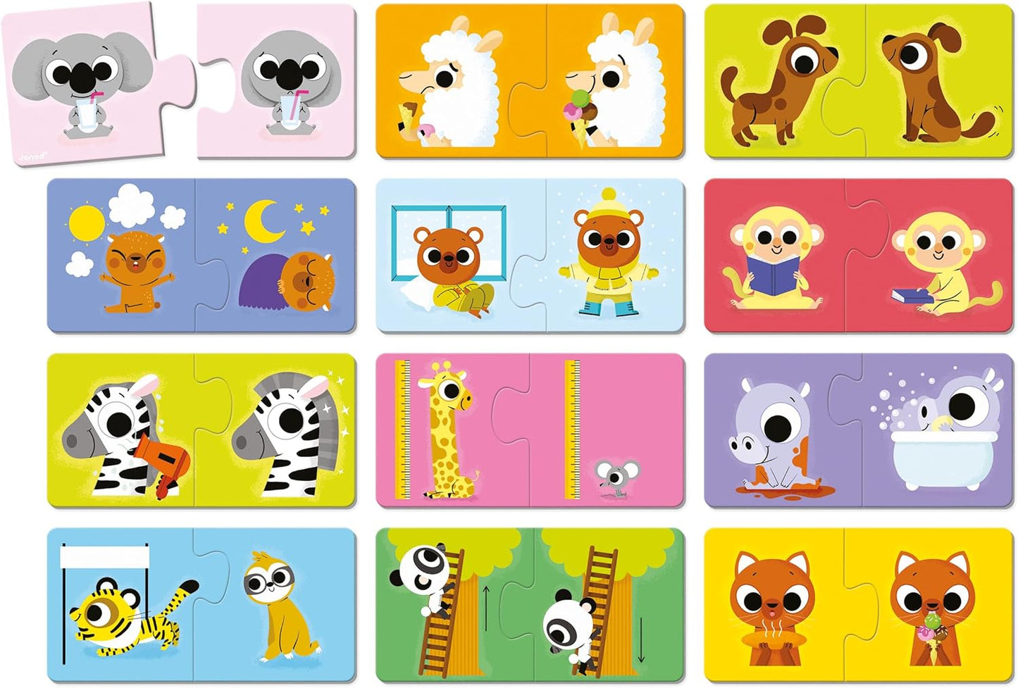 Janod - Opposites Puzzle - 12 Cardboard 2-Piece Puzzles - Educational Game - Fine Motor Skills and Concentration - FSC Product and Vegetable Inks - Made in France - Ages 2 +