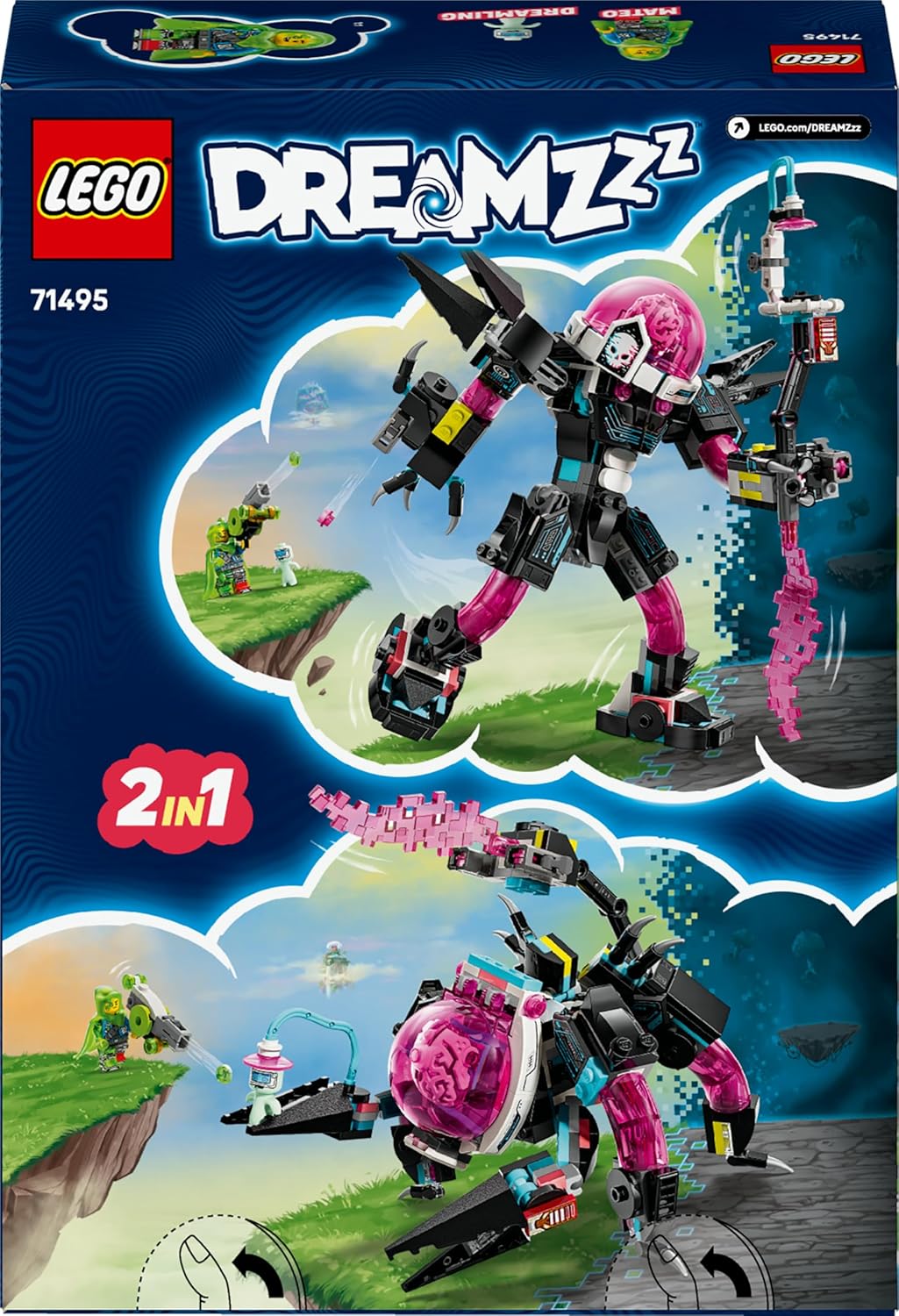 LEGO DREAMZzz 2 em 1 Mateo vs. Cyber Brain Mech - Robô modular para meninos e meninas a partir de 8 anos - Reconstrói e vira um boneco de escorpião - inclui uma minifigura e um sonhador - Ideia criativa para presente 71495