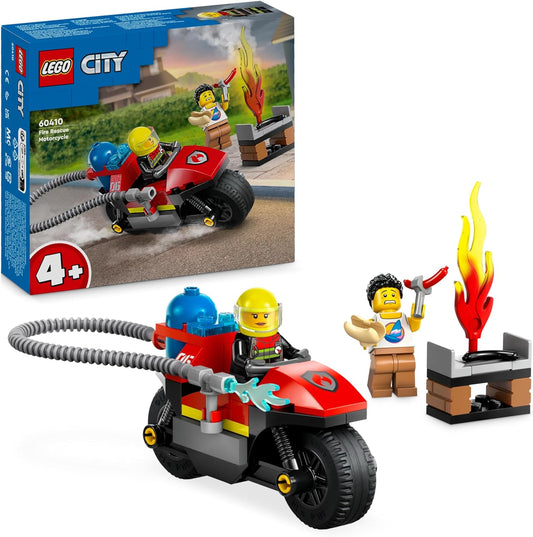 LEGO Motocicleta de resgate de bombeiros urbanos, conjunto de brinquedos de motocicleta para meninos e meninas de 4 anos ou mais, inclui 2 minifiguras para brincadeiras imaginativas, ideia de presente de veículo