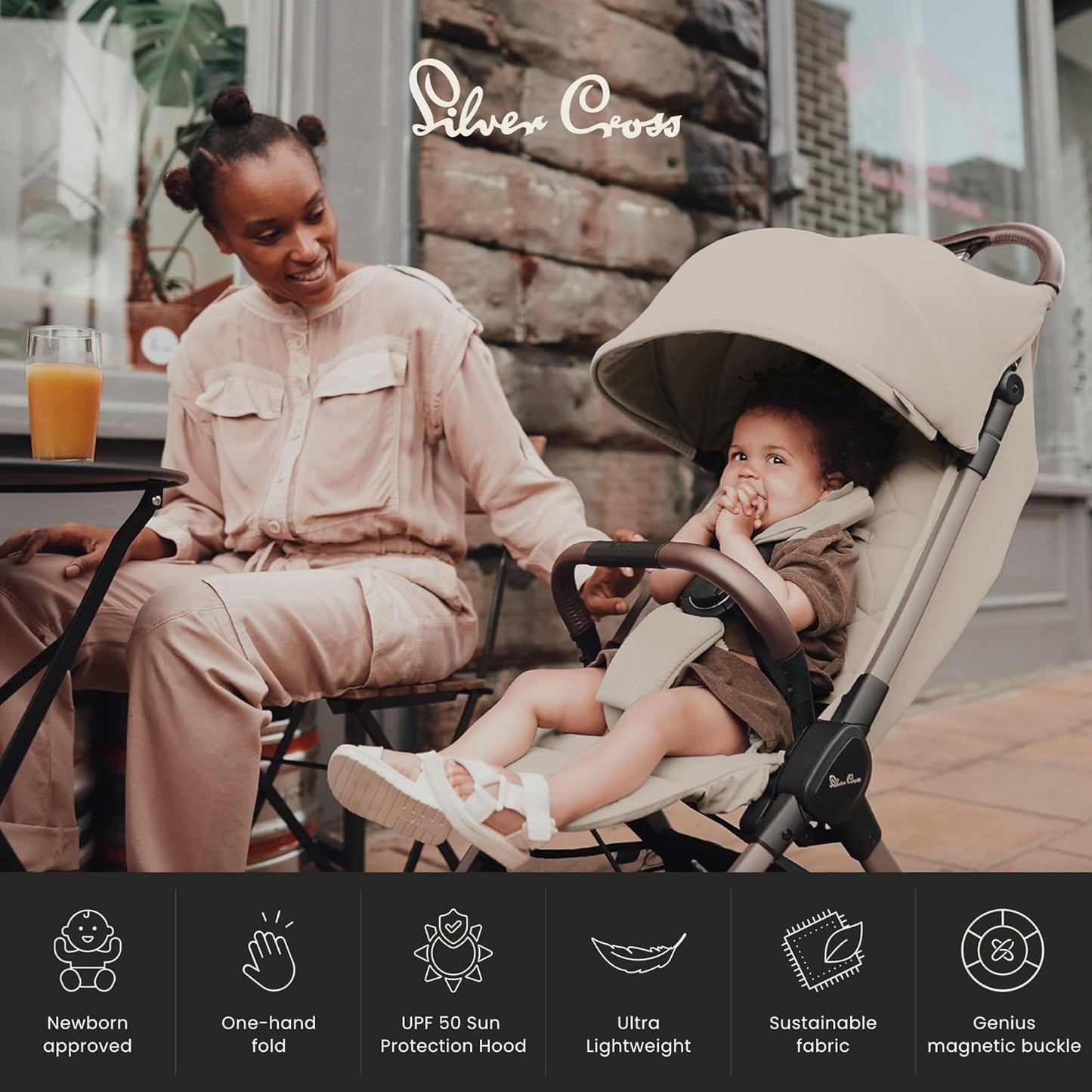 Silver Cross - Carrinho de bebê compacto Clic 2 e bolsa de viagem - Carrinho de viagem para a vida em movimento - Dobrável e leve - Adequado do nascimento aos 4 anos - Latte