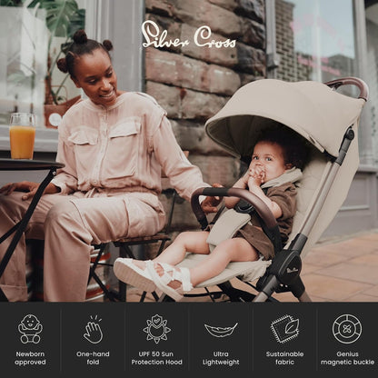 Silver Cross - Carrinho de bebê compacto Clic 2 e bolsa de viagem - Carrinho de viagem para a vida em movimento - Dobrável e leve - Adequado do nascimento aos 4 anos - Latte