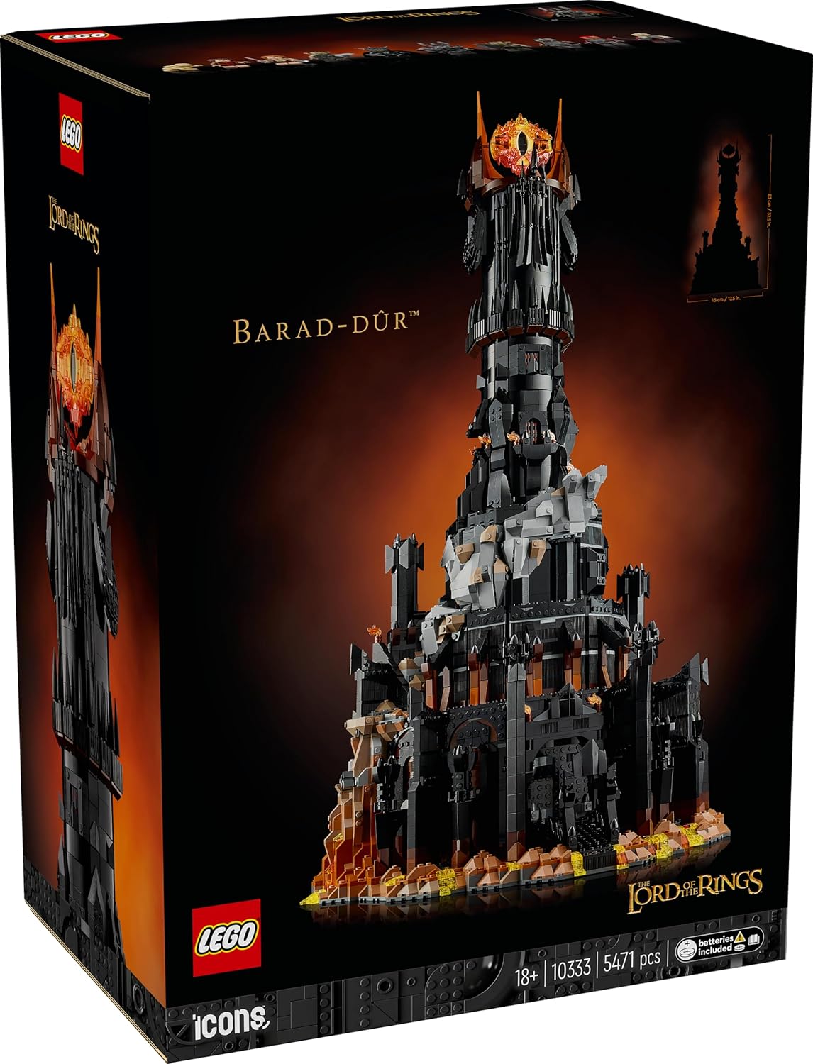 LEGO Ícones O Senhor dos Anéis: modelo Barad-dûr, conjunto de construção de recordações de filmes para adultos, ideia de presente para homens e mulheres, inclui minifiguras de Sauron, Gothmog, Orc, Frodo, Sam e Gollum