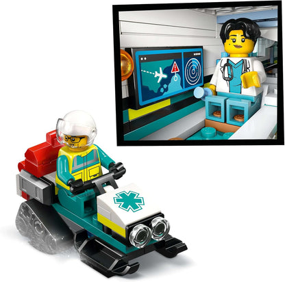 LEGO City - Avião de brinquedo com ambulância aérea de emergência - Modelo de avião médico - 3 minifiguras incluindo um médico e um piloto, além de uma motoneve, maca e ferramentas, presente para meninos a partir de 6 anos - 60465