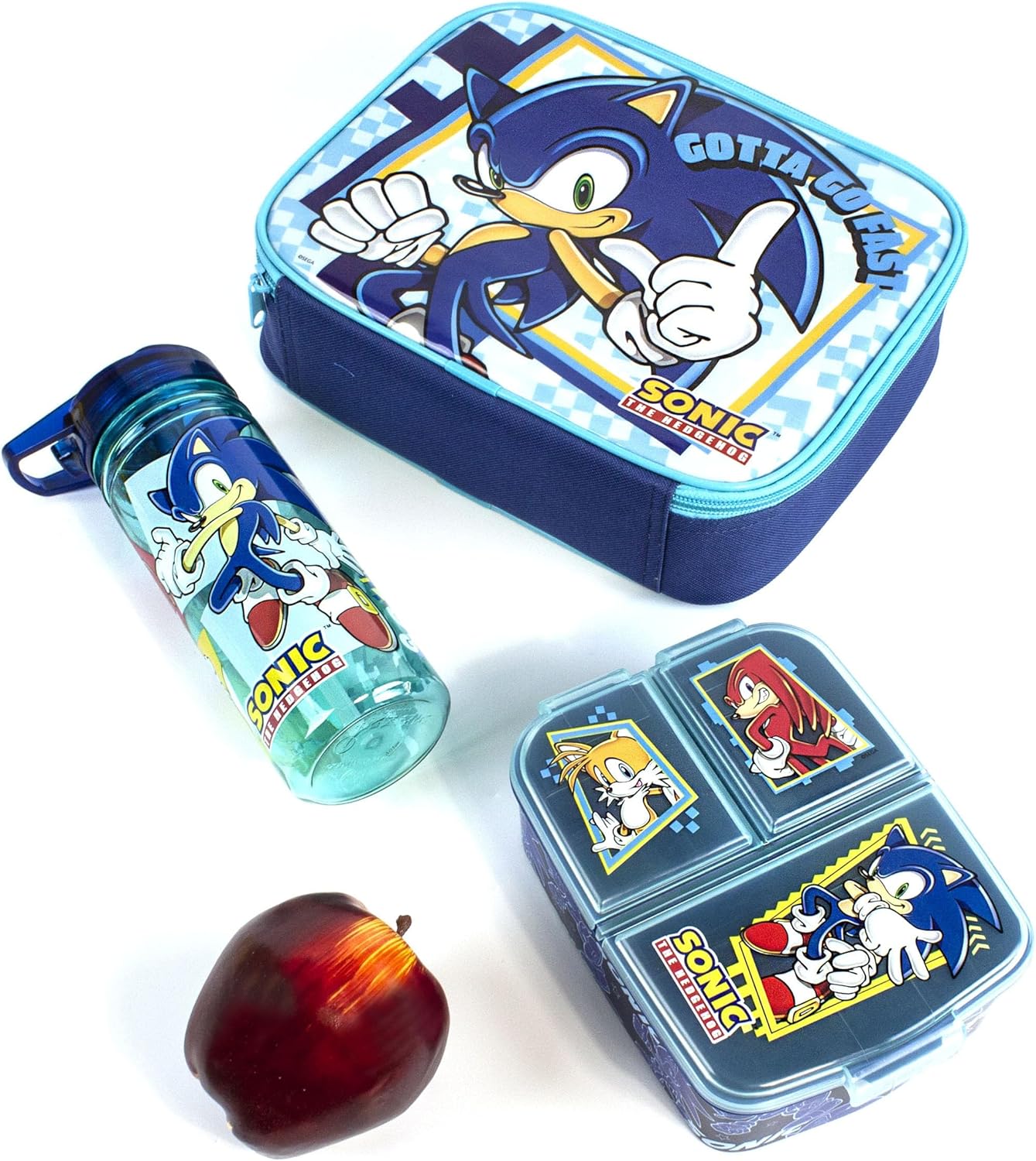 SONIC THE HEDGEHOG Conjunto de lancheira para crianças | Saco de comida escolar para crianças Garrafa de água sem BPA 580ML e pote de lanche | Personagens de Knuckles Tails Amy Rose