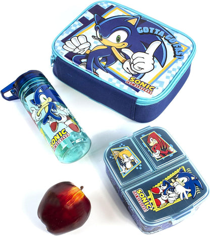 SONIC THE HEDGEHOG Conjunto de lancheira para crianças | Saco de comida escolar para crianças Garrafa de água sem BPA 580ML e pote de lanche | Personagens de Knuckles Tails Amy Rose