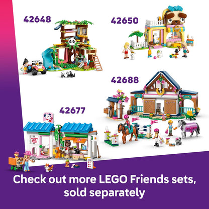 LEGO Friends Reboque para Cavalo e Potro - Conjunto de Brinquedo com Acessórios de Higiene, 4 Figuras de Animais, Carro e 2 Mini Bonecas - Ideia de Presente de Aniversário para Meninas a partir de 7 Anos - 42695