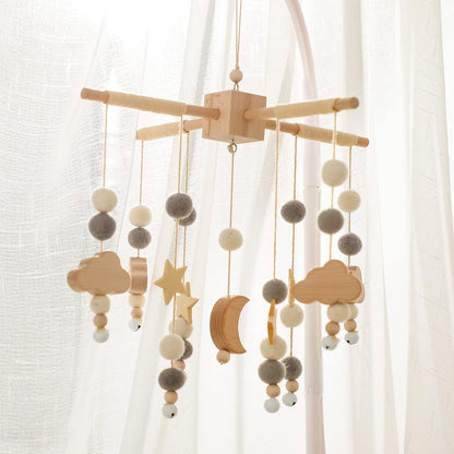 let's make Bolas móviles de madera y forro polar para bebés, campanas de viento, campanas para hamacas de guardería, regalos para recién nacidos para niñas o niños (luna gris)