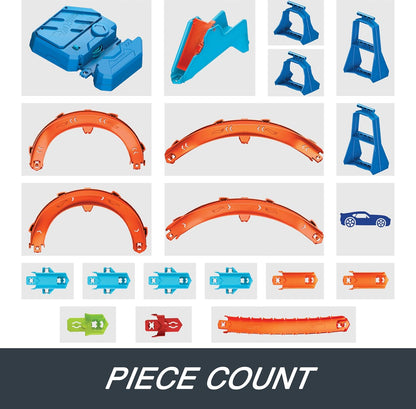 Conjunto de Pista de Carrinhos Hot Wheels, Caixa de Construção Deluxe com Impulsor Motorizado, Veículo em Escala 1:64, Pista Speed Snap, Pista de Salto com Impulso, JDB49