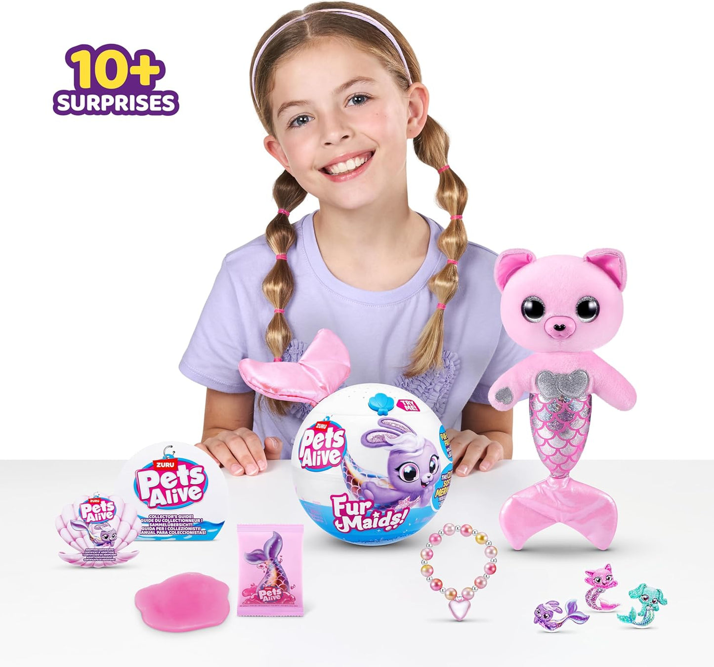 Pets Alive Furmaids da ZURU Sereia de Pelúcia Interativa com Luzes e Sons para Meninas (Gatinha Rosa)