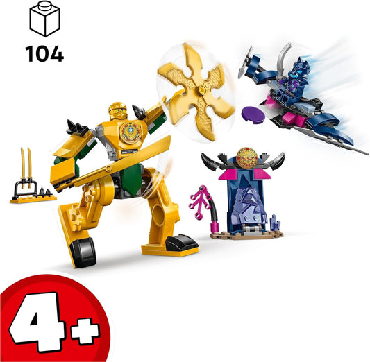 LEGO NINJAGO Arin's Battle Mech, boneco de ação Ninja Toy para meninos, meninas e crianças de 4 anos ou mais, conjunto Dragons Rising com minifigura de Arin e acessório de mini espada Katana, brinquedos de ação, ideia de presente 71804