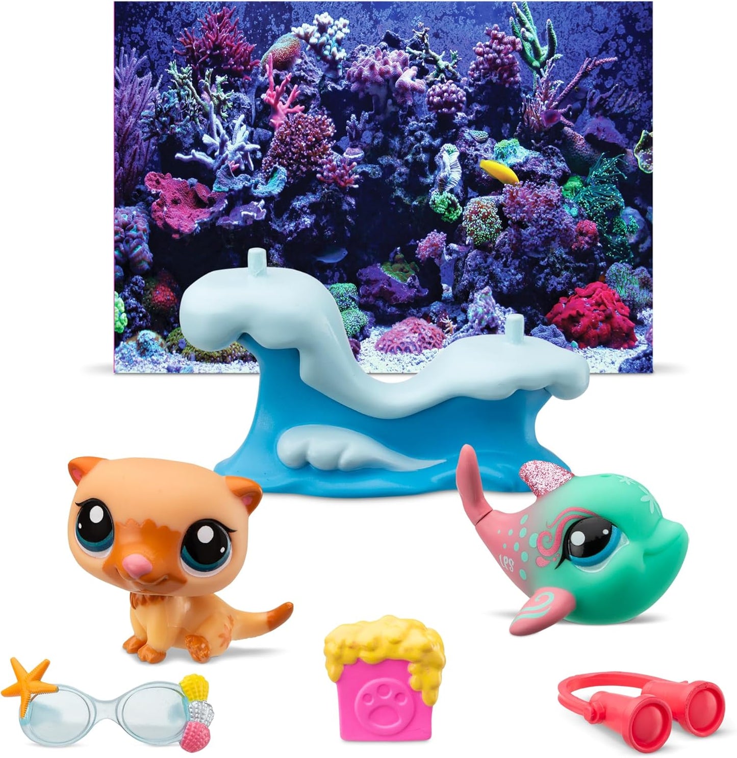 Littlest Pet Shop Petfluencer Shell-Fie Fun | Conjunto Petfluencer Contém 2 Mini Pets LPS de Geração, 4 Acessórios, 1 Cenário, 1 Cartão Colecionável e 1 Código Virtual | Brinquedos Colecionáveis para Meninas e Meninos