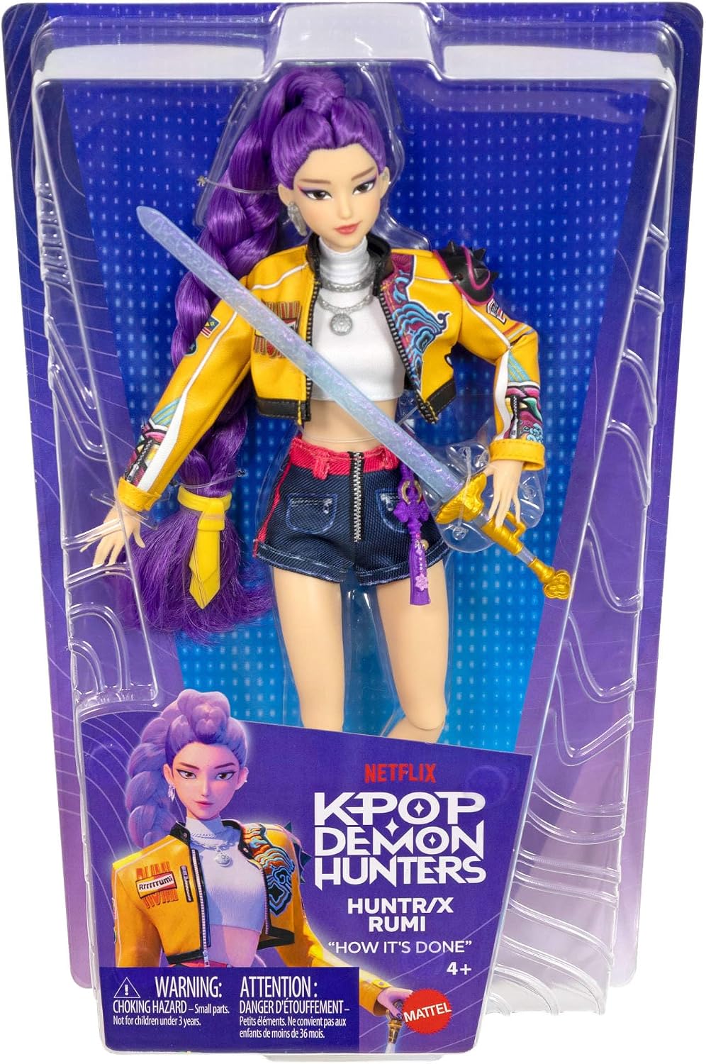 Mattel Boneca Fashion KPop Demon Hunters HUNTR/X Rumi | Com o visual da performance "How It’s Done" e acessório de espada, inspirada no filme, JRN35