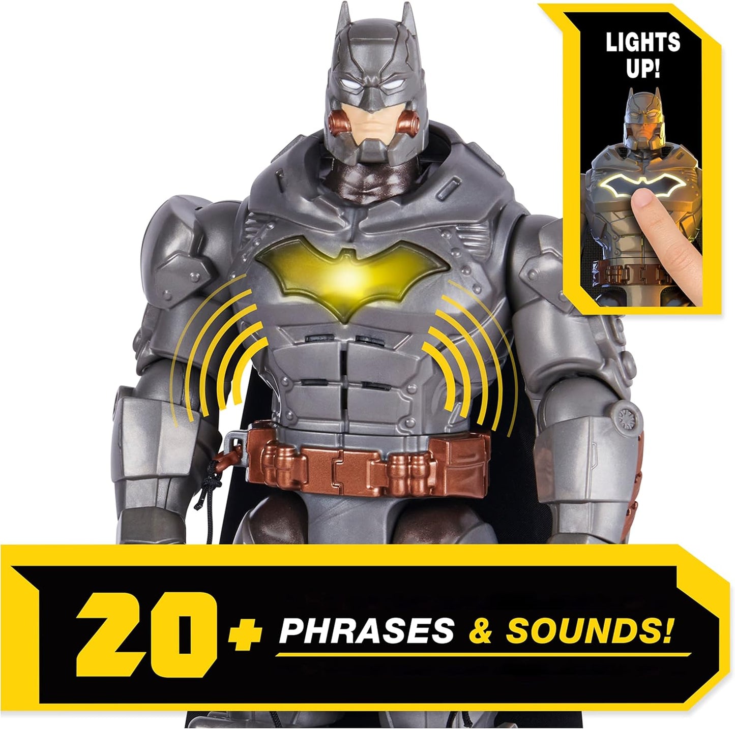 BATMAN DC Comics, Battle Strike Batman Figura de ação de 12 polegadas, mais de 20 frases e sons, brinquedos colecionáveis para crianças para meninos e meninas de 3 anos ou mais