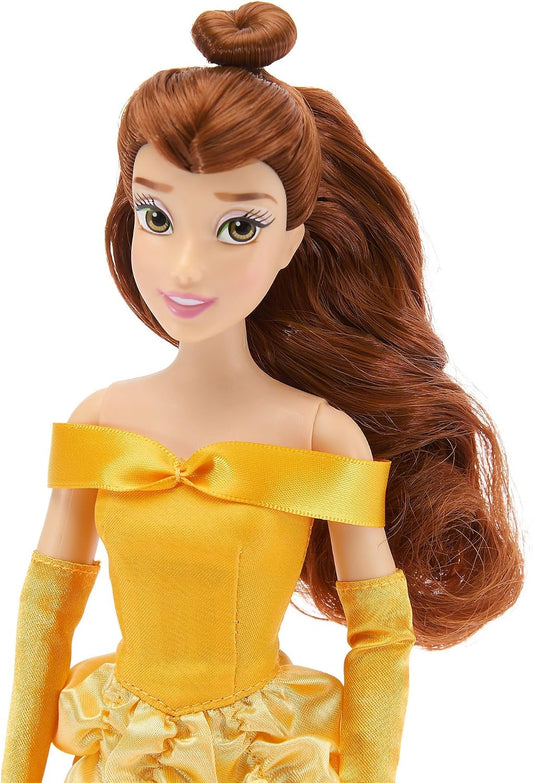 Disney Boneca Clássica Bela Store 30 cm – A Bela e a Fera, Vestido de Baile de Cetim Dourado e Articulada