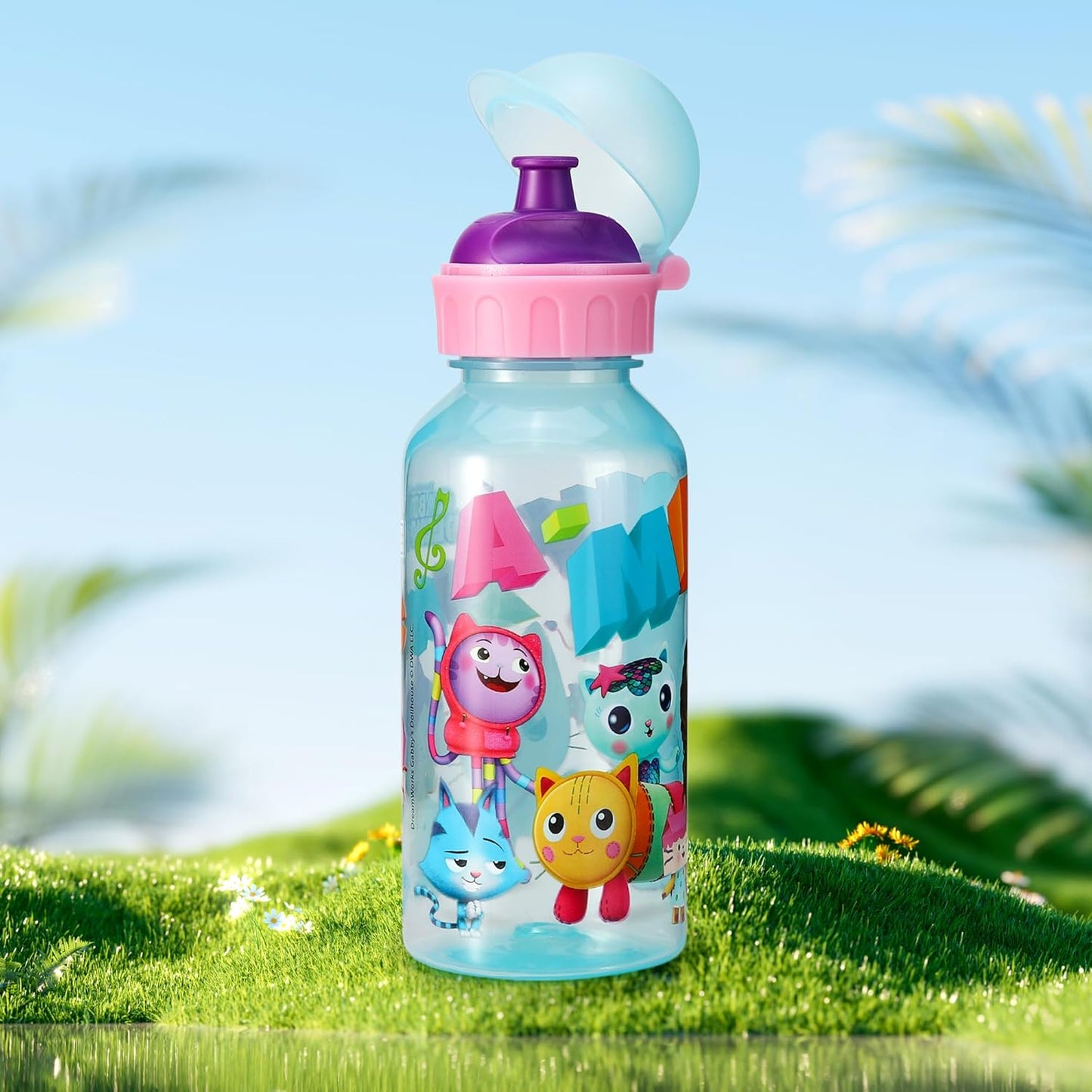 Stor Garrafa de água de 370ml para crianças, ideal para escola, creche e viagens. Feita de material durável, reutilizável e livre de BPA (Gabby's Dollhouse).