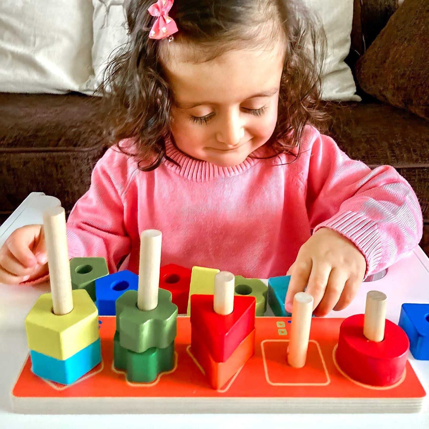 Bee Smart Placa classificadora de formas de empilhamento geométrico | Quebra-cabeça de formas e brinquedo de atividade de conexão de classificação | Presentes educativos Montessori para atividades infantis