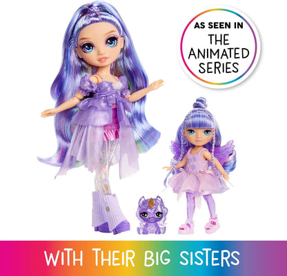Rainbow High Littles Fadas Fantasia Arco-Íris e Bichinho de Estimação - Ametista, Roxo - Boneca Pequena Articulada de 14cm e Unicórnio Pégaso de Estimação Fantástico com Asas de Fada Intercambiáveis, Presente Adorável para Crianças a partir de 4 Anos