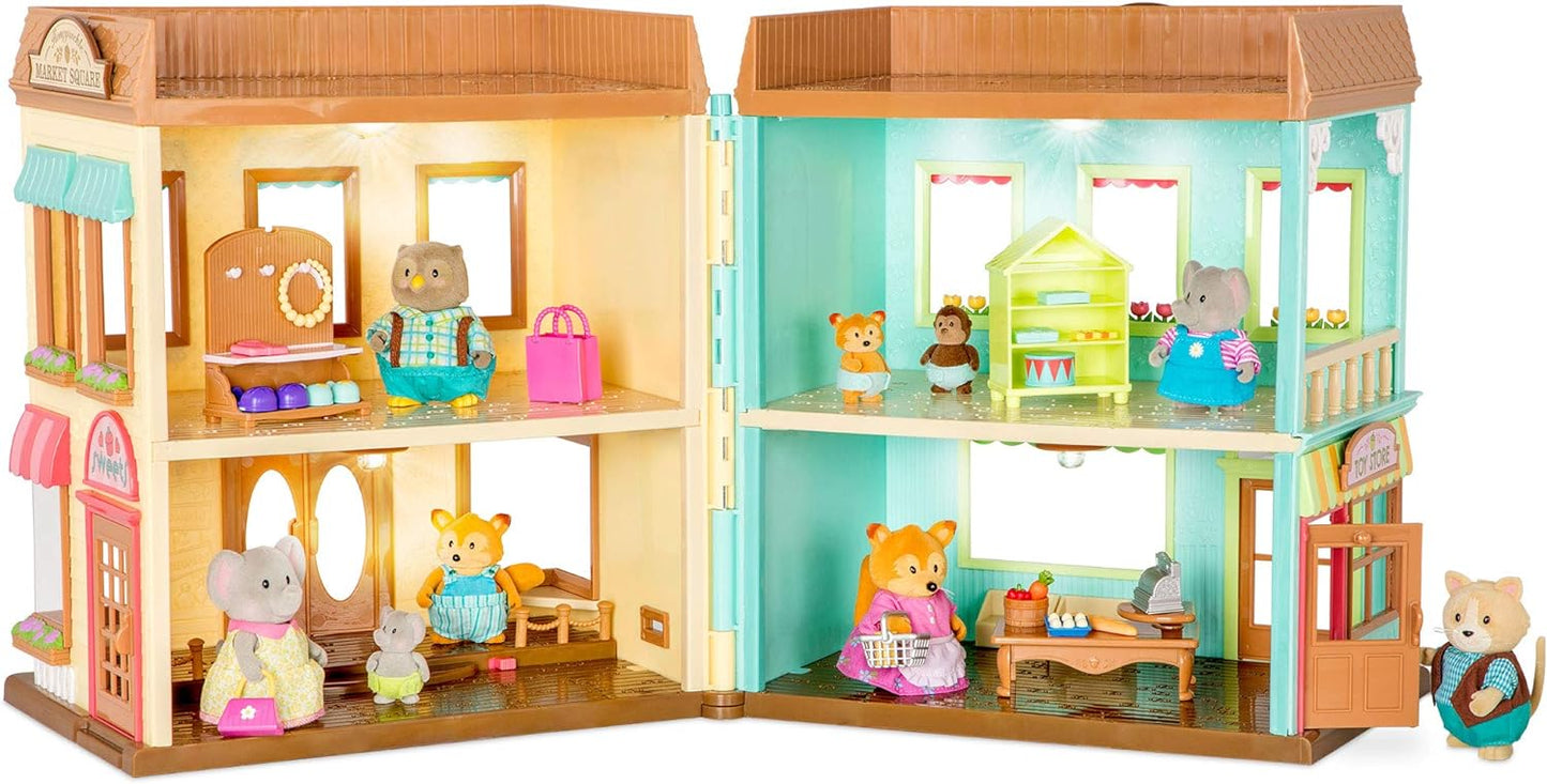 Li'l Woodzeez - Honeysuckle Hillside Cottage - Juego de 20 piezas con casa de juegos, muebles y accesorios - Casas en miniatura y juegos para niños de 3 años en adelante
