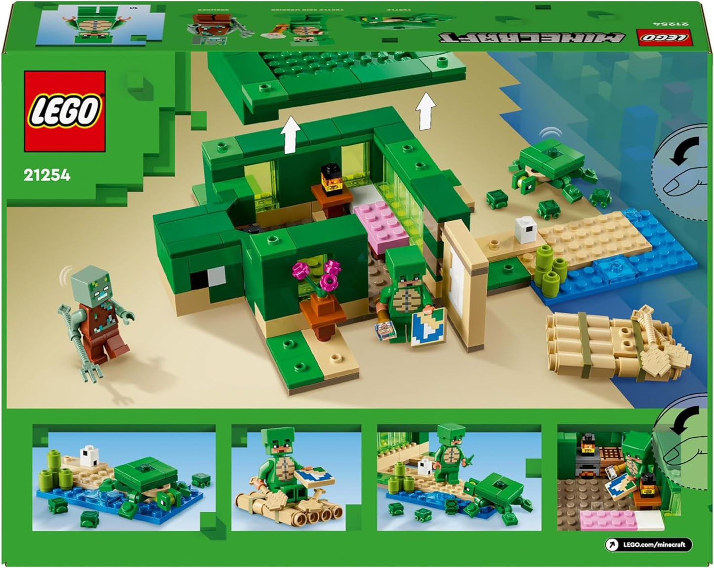 LEGO Brinquedo de cuidado de animais Minecraft The Turtle Beach House para crianças, meninas e meninos com mais de 8 anos de idade, conjunto de construção com personagens e figuras do jogo, presente para jogadores 21254