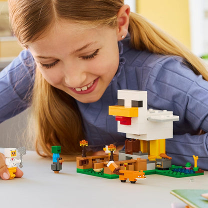 LEGO Minecraft Fazenda de Galinhas - Brinquedo de Construção com Minifigura de Galinha Fã, Zumbi Bebê e Raposa - Presente para Jogadores a partir de 7 Anos - 21585