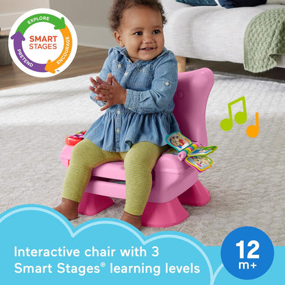 Cadeira de atividades Fisher-Price Laugh & Learn Smart Stages, rosa, com música, luzes e atividades para crianças a partir de 1 ano, versão multilíngue: inglês, francês e alemão, JFF07