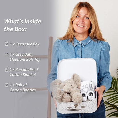 Presentes personalizados para bebês - Cesta para recém-nascidos em caixa de lembranças branca, inclui edredom de zebra para bebês, caixa de bebê, conjunto de presentes para recém-nascidos - 3 itens essenciais para bebês