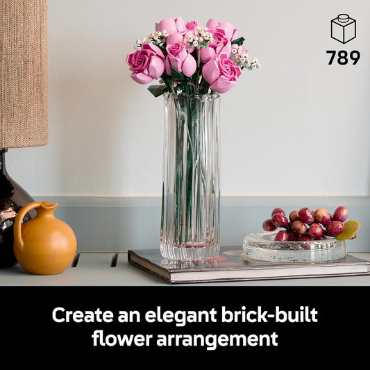 LEGO Botanicals Buquê de Rosas Cor-de-Rosa - Conjunto de Construção de Flores Artificiais para Adultos - Inclui 12 Rosas Artificiais e 4 Ramos de Gipsofila para Decoração de Casa - Ideia de Presente DIY - 10374