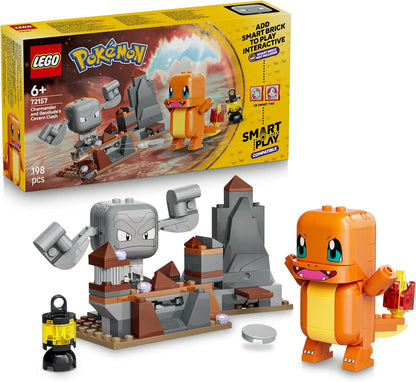 LEGO Pokémon SMART Play: Confronto na Caverna de Charmander e Geodude – Conjunto de Brinquedo Interativo Compatível, Inclui 2 Etiquetas SMART e 2 Pokémon – Ideia de Presente para Meninos e Meninas a partir de 6 Anos – 72157