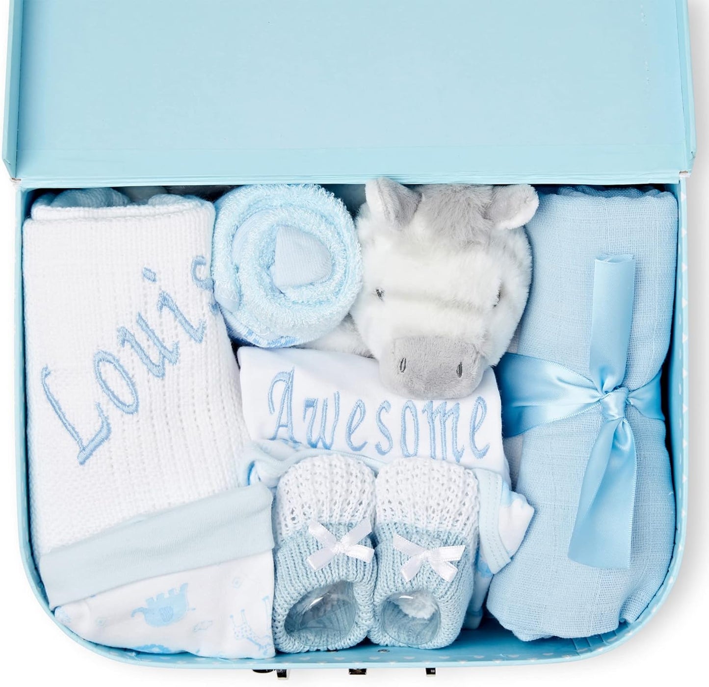 Ellabellaboo Loja Baby Box - Conjunto de presentes personalizados para bebês meninos Cesta para recém-nascidos - Presentes personalizados exclusivos, cesta para bebês com itens essenciais Ideia de presente neutra e para revelação do gênero