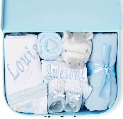Ellabellaboo Loja Baby Box - Conjunto de presentes personalizados para bebês meninos Cesta para recém-nascidos - Presentes personalizados exclusivos, cesta para bebês com itens essenciais Ideia de presente neutra e para revelação do gênero