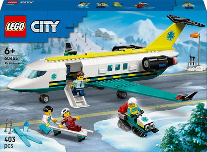 LEGO City - Avião de brinquedo com ambulância aérea de emergência - Modelo de avião médico - 3 minifiguras incluindo um médico e um piloto, além de uma motoneve, maca e ferramentas, presente para meninos a partir de 6 anos - 60465